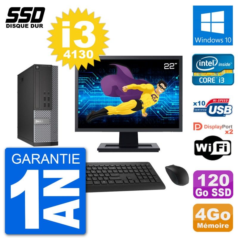 Dell Optiplex 7020 SFF Computer - 22" Screen, Intel i3-4130, 4GB RAM, 120GB SSD, Windows 10, WiFi
