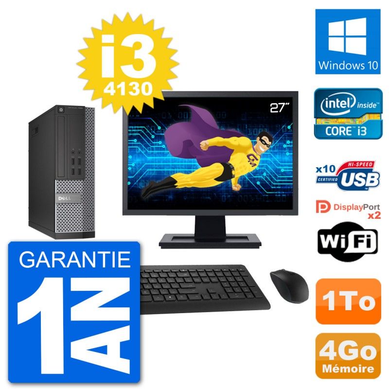 Dell 7020 SFF Computer - 27" Screen, Intel i3-4130, 4GB RAM, 1TB HDD, Windows 10, WiFi