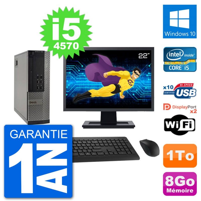 Dell Optiplex 7020 SFF Computer - 22" Screen, Intel i5-4570, 8GB RAM, 1TB HDD, Windows 10, WiFi