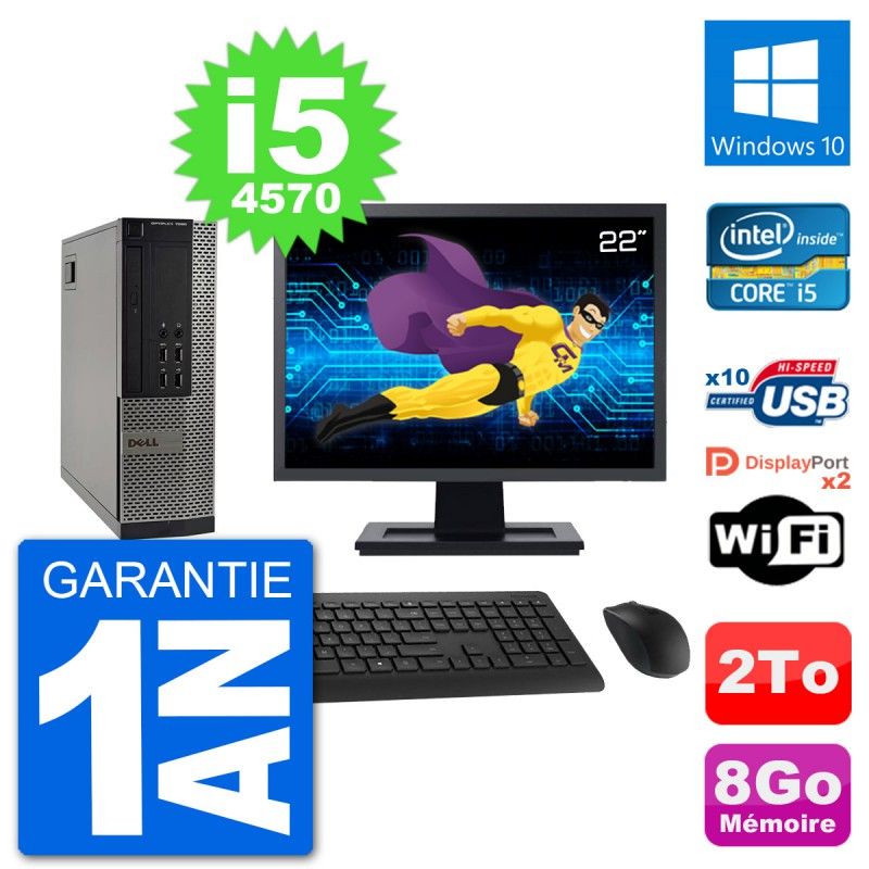 Dell Optiplex 7020 SFF Computer - 22" Screen, Intel i5-4570, 8GB RAM, 2TB HDD, Windows 10, WiFi