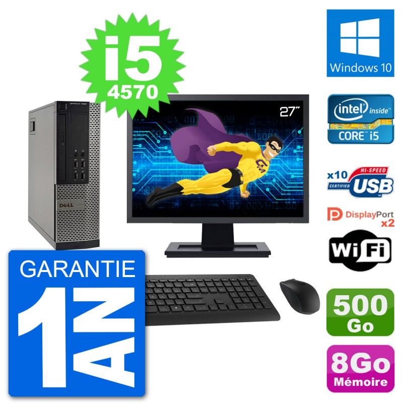 Dell Optiplex 7020 SFF Computer - 27" Screen, Intel i5-4570, 8GB RAM, 500GB Hard Drive, Windows 10, WiFi