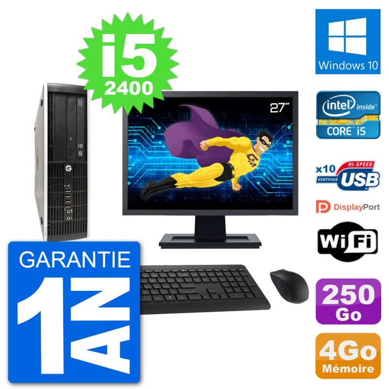 HP Compaq Pro 6300 SFF Desktop PC - 27" Screen, i5-2400, 4GB RAM, 250GB HDD, Windows 10, WiFi