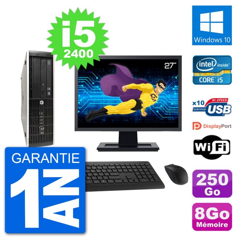 HP Compaq Pro 6300 SFF Desktop PC | 27" Screen | i5-2400 | 8GB RAM | 250GB SSD | Windows 10 | WiFi