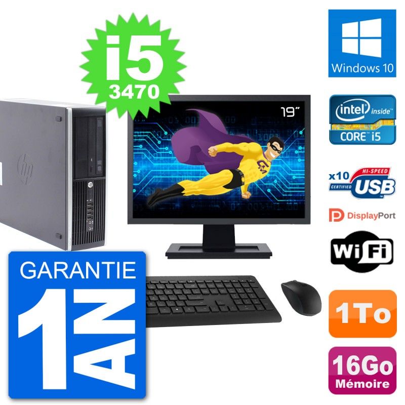 HP Compaq Pro 6300 SFF Desktop PC | 19" Screen | i5-3470 | 16GB RAM | 1TB HDD | Windows 10 | WiFi