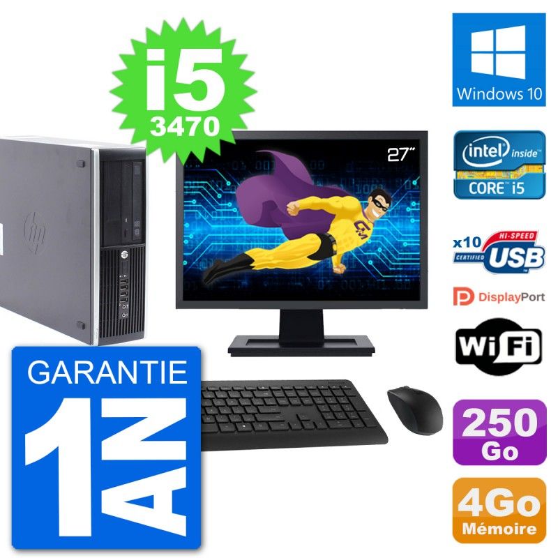 HP Compaq Pro 6300 SFF Desktop PC - 27" Screen, i5-3470, 4GB RAM, 250GB HDD, Windows 10, WiFi
