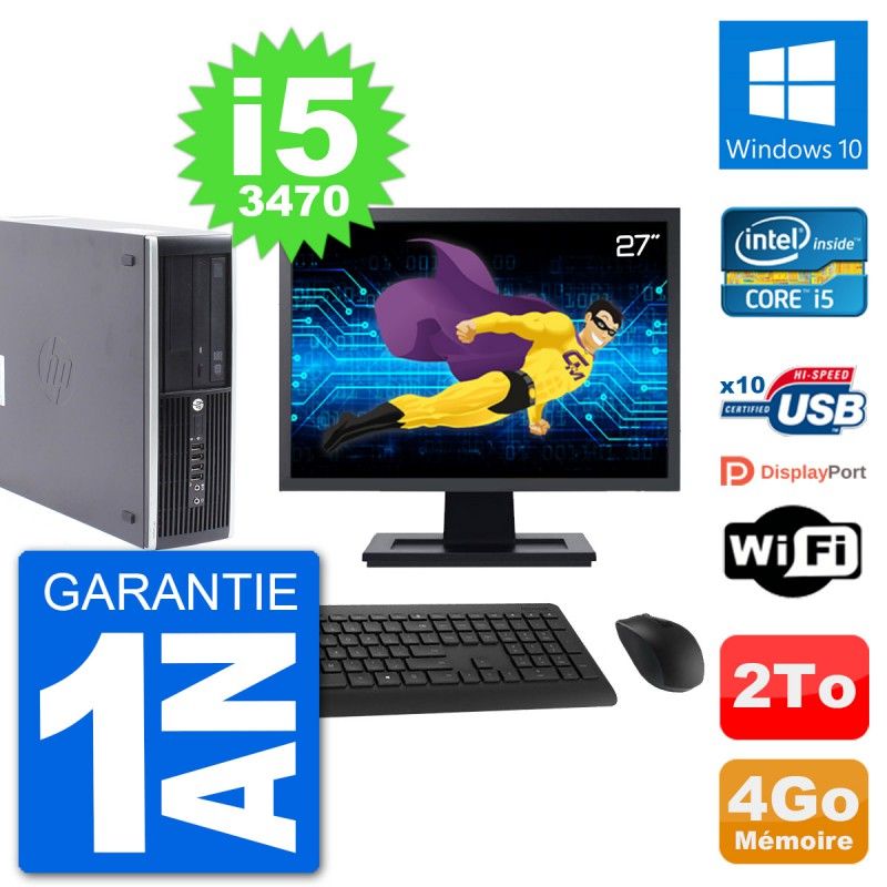 HP Compaq Pro 6300 SFF Desktop PC | 27" Screen | i5-3470 | 4GB RAM | 2TB HDD | Windows 10 | Wifi