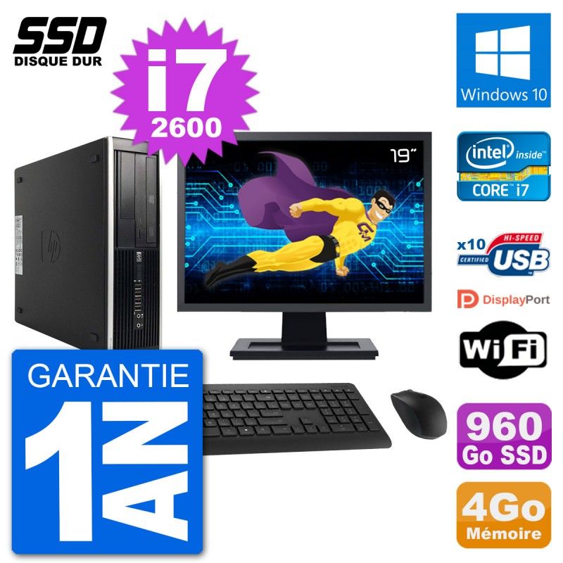 HP Compaq Pro 6300 SFF Desktop PC - 19" Screen, i7-2600, 4GB RAM, 960GB SSD, Windows 10, WiFi