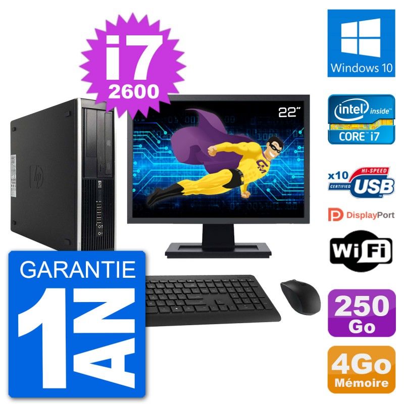 HP Compaq Pro 6300 SFF Desktop PC - 22" Screen, i7-2600, 4GB RAM, 250GB HDD, Windows 10, WiFi