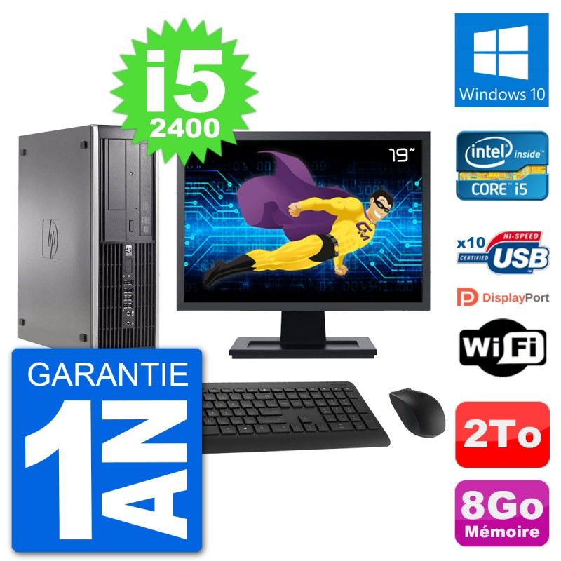 HP Compaq 6200 Pro SFF Desktop PC - 19" Screen, i5-2400, 8GB RAM, 2TB HDD, Windows 10, WiFi
