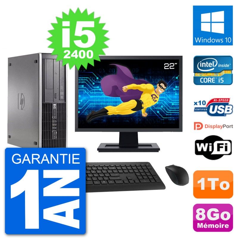HP Compaq 6200 Pro SFF Desktop PC - 22" Screen, i5-2400, 8GB RAM, 1TB HDD, Windows 10, WiFi