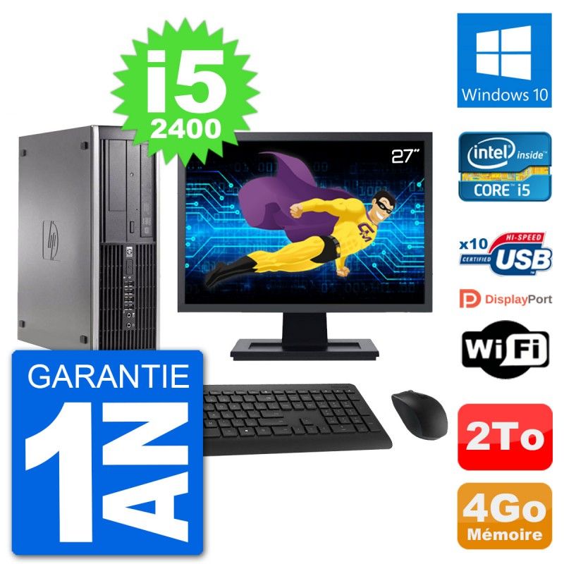HP Compaq 6200 Pro SFF Desktop Computer, 27" Screen, i5-2400, 4GB RAM, 2TB HDD, Windows 10, WiFi