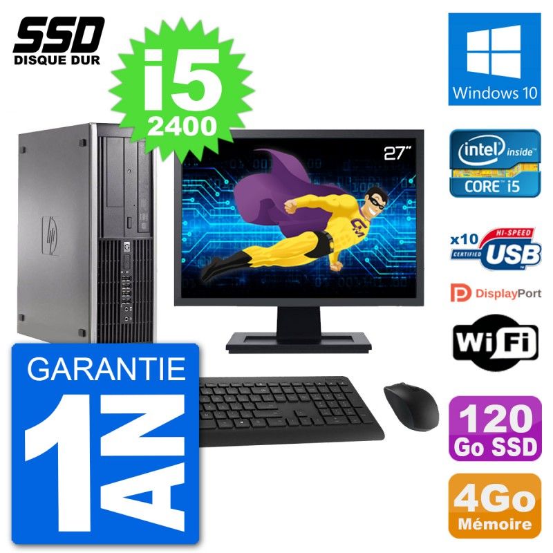 HP Compaq 6200 Pro SFF Computer - 27" Screen, i5-2400, 4GB RAM, 120GB SSD, Windows 10, WiFi