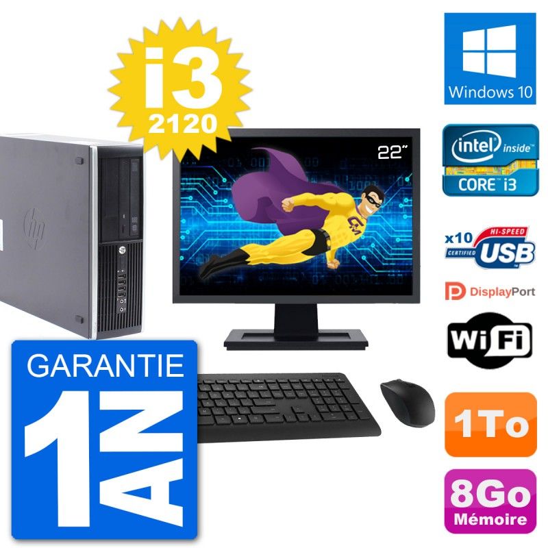 HP Compaq Pro 6300 SFF Desktop PC - 22" Screen, i3-2120, 8GB RAM, 1TB HDD, Windows 10, Wifi