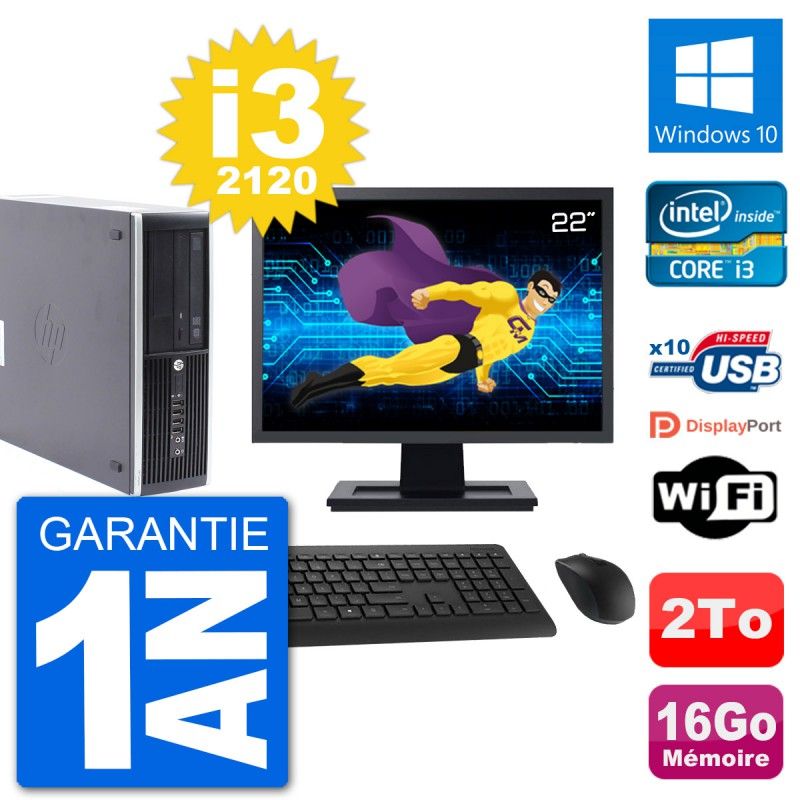 HP Compaq Pro 6300 SFF Desktop Computer - 22" Screen, i3-2120, 16GB RAM, 2TB HDD, Windows 10