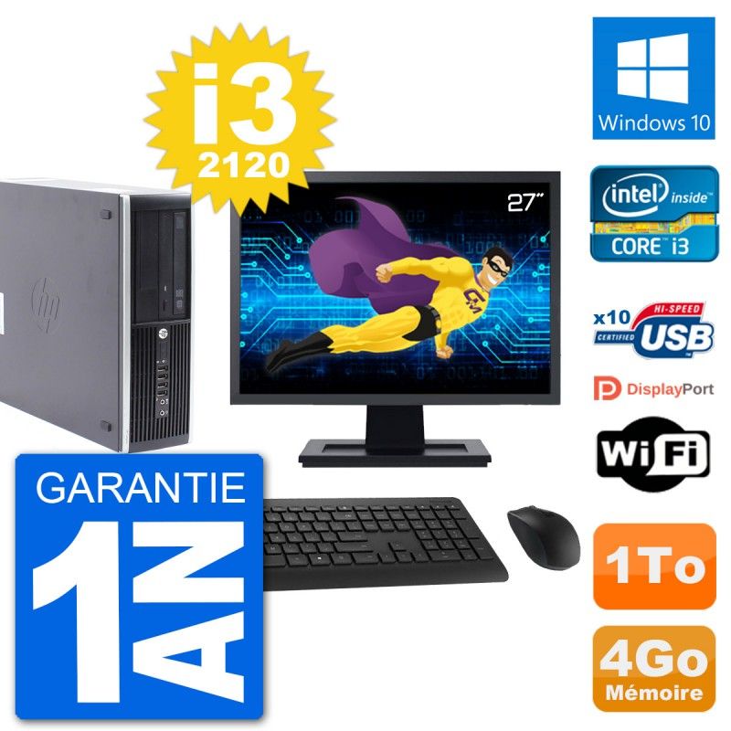 HP Compaq Pro 6300 SFF Desktop PC - 27" Screen, i3-2120, 4GB RAM, 1TB HDD, Windows 10, Wifi