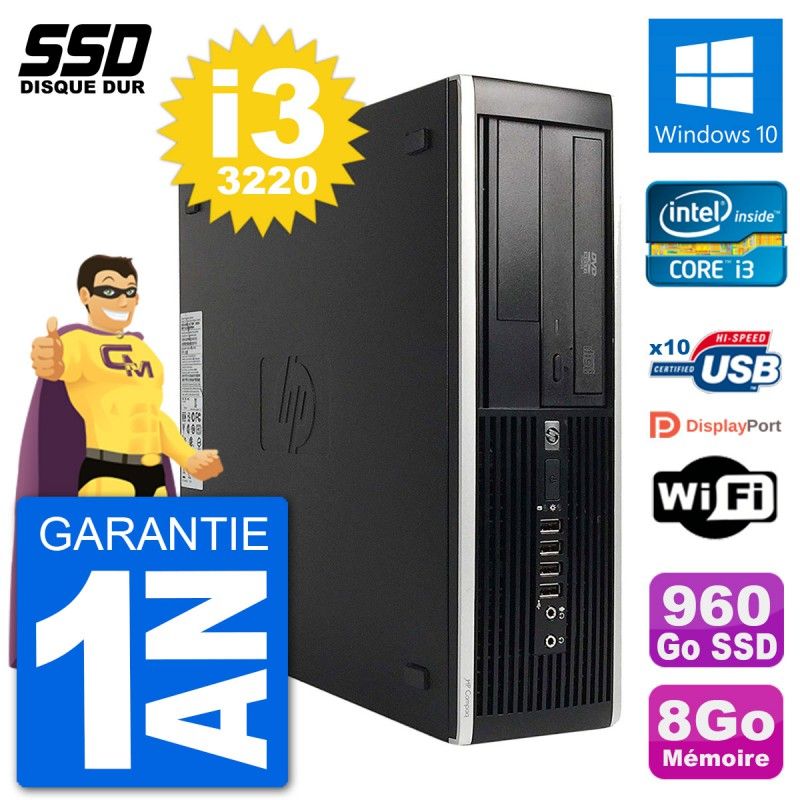 HP Compaq Pro 6300 SFF Desktop PC - Intel i3-3220, 8GB RAM, 960GB SSD, Windows 10, Wifi
