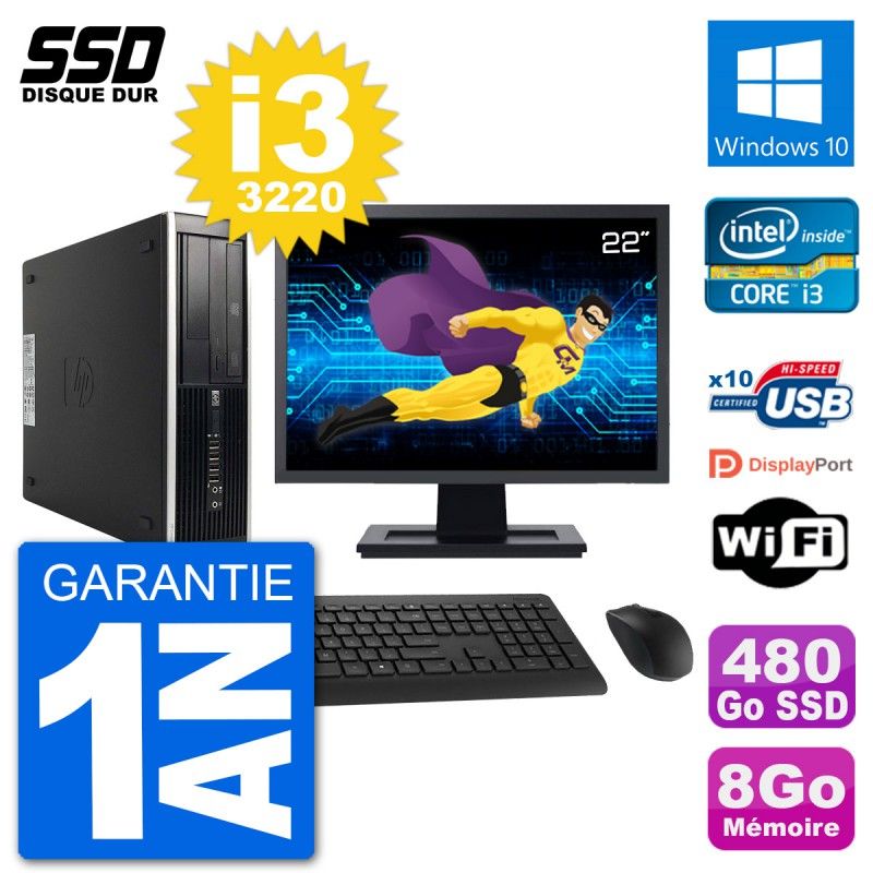 HP Compaq Pro 6300 SFF Desktop PC | 22" Screen | i3-3220 | 8GB RAM | 480GB SSD | Windows 10 | WiFi