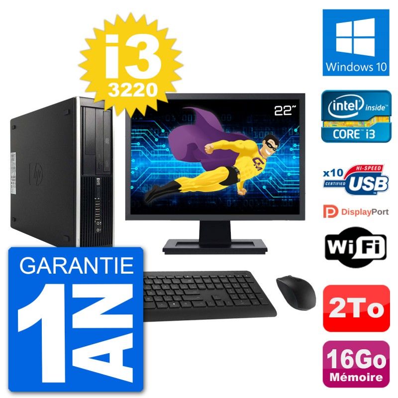 HP Compaq Pro 6300 SFF Desktop PC - 22" Screen, i3-3220, 16GB RAM, 2TB HDD, Windows 10, WiFi