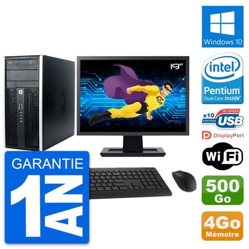 PC de escritorio HP Compaq Pro 6300 CMT - Pantalla de 19", Procesador Intel Pentium G630 2.7 GHz, 4 GB de RAM, Disco duro de 500 GB, Windows 10, WiFi