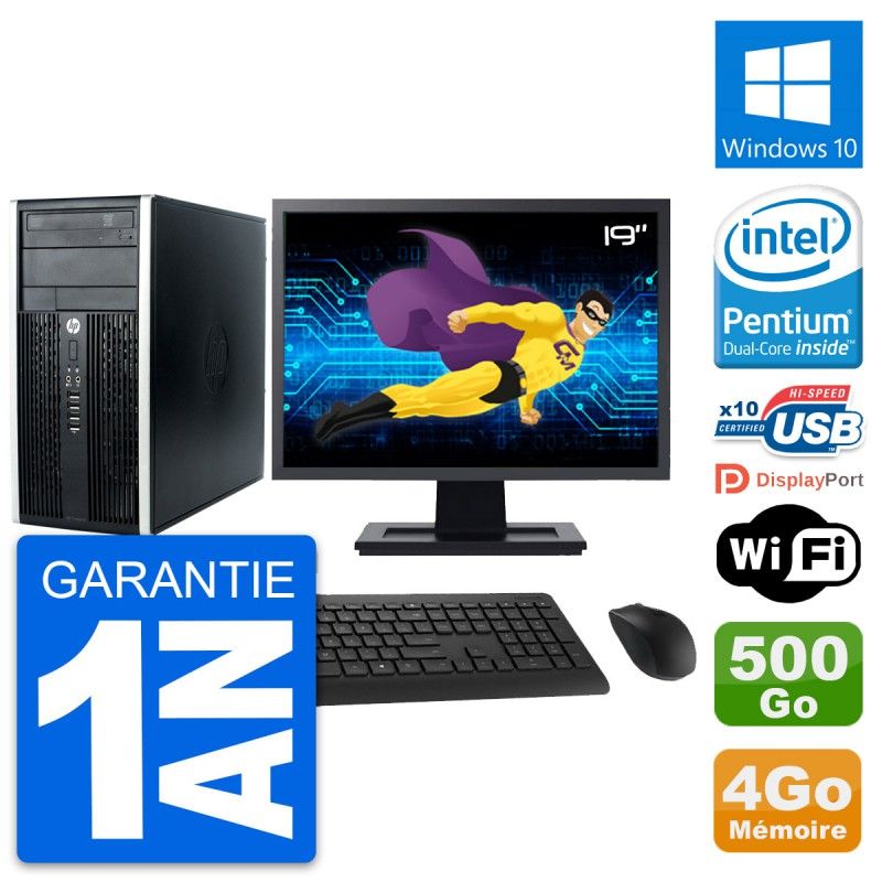 HP Compaq Pro 6300 CMT Desktop PC - 19" Screen, Intel Pentium G630 2.7GHz, 4GB RAM, 500GB HDD, Windows 10, WiFi