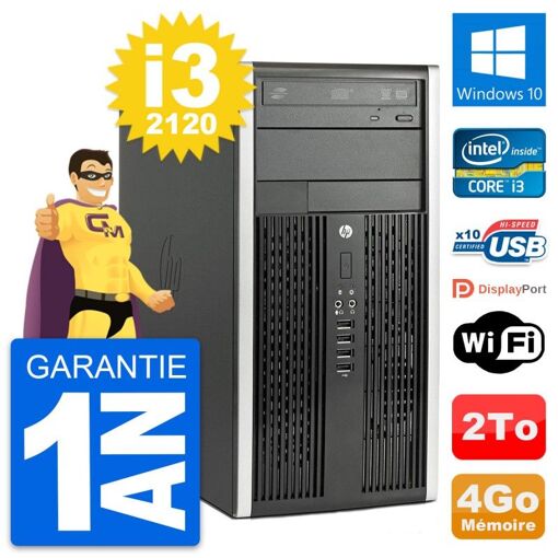 HP Compaq Pro 6300 CMT Mini PC - Intel i3-2120, 4GB RAM, 2TB HDD, Windows 10, WiFi