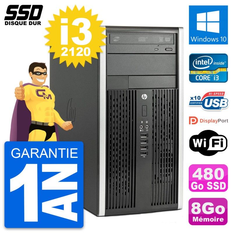 HP Compaq Pro 6300 Micro Tower PC - Intel i3-2120, 8GB RAM, 480GB SSD, Windows 10, WiFi