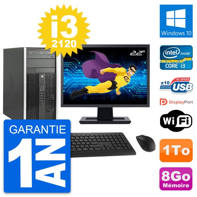 HP Pro 6300 CMT 22-inch Screen i3-2120 8GB RAM 1TB HDD Windows 10 Wi-Fi PC