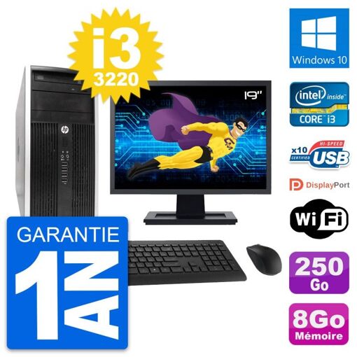 HP Compaq Pro 6300 CMT Desktop PC - 19" Screen, i3-3220, 8GB RAM, 250GB HDD, Windows 10, WiFi