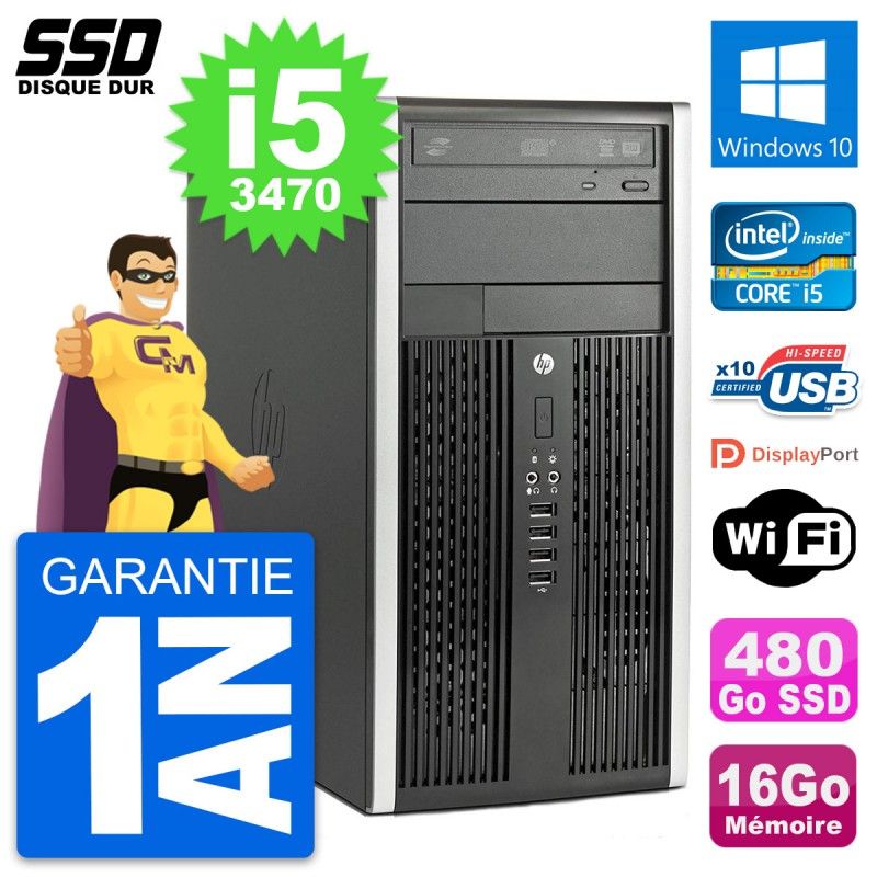 HP Compaq Pro 6300 Micro Tower PC - Intel i5-3470, 16GB RAM, 480GB SSD, Windows 10, WiFi