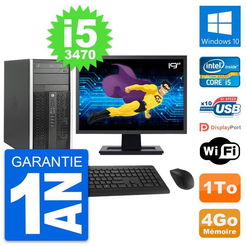 HP Compaq Pro 6300 CMT Desktop PC - 19" Screen, i5-3470, 4GB RAM, 1TB HDD, Windows 10, WiFi