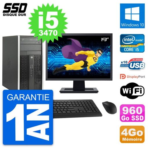 HP Compaq Pro 6300 CMT Desktop PC - 19" Screen, Intel i5-3470, 4GB RAM, 960GB SSD, Windows 10, Wi-Fi