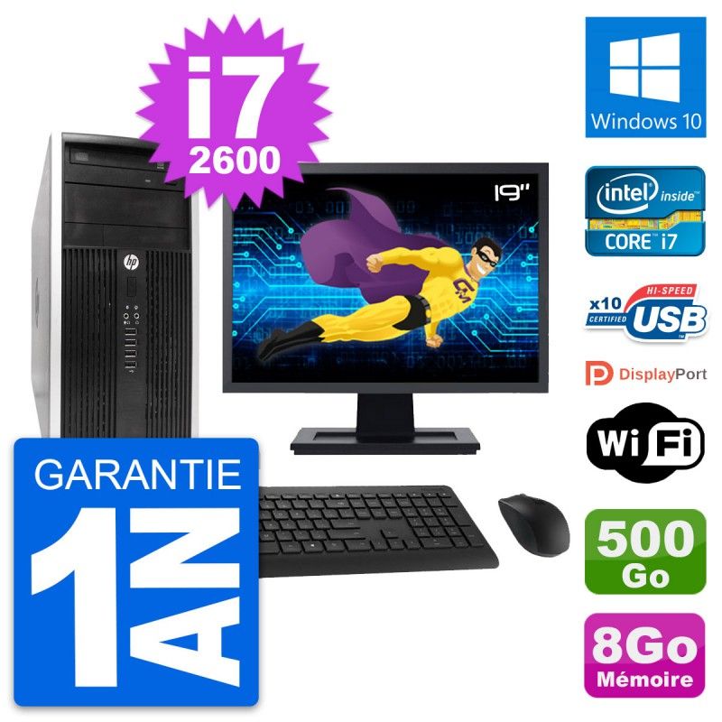 HP Compaq Pro 6300 CMT Desktop PC - 19" Screen, i7-2600, 8GB RAM, 500GB Hard Drive, Windows 10, WiFi