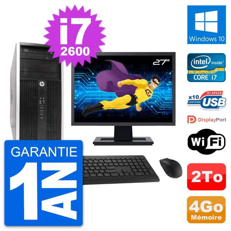 HP Compaq Pro 6300 CMT Desktop PC - 27" Screen, i7-2600, 4GB RAM, 2TB Hard Drive, Windows 10, Wifi