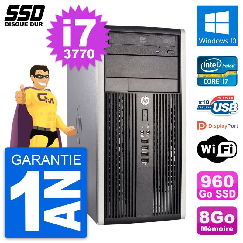 HP Compaq Pro 6300 CMT Intel i7-3770 8GB RAM 960GB SSD Windows 10 Wi-Fi Desktop Computer