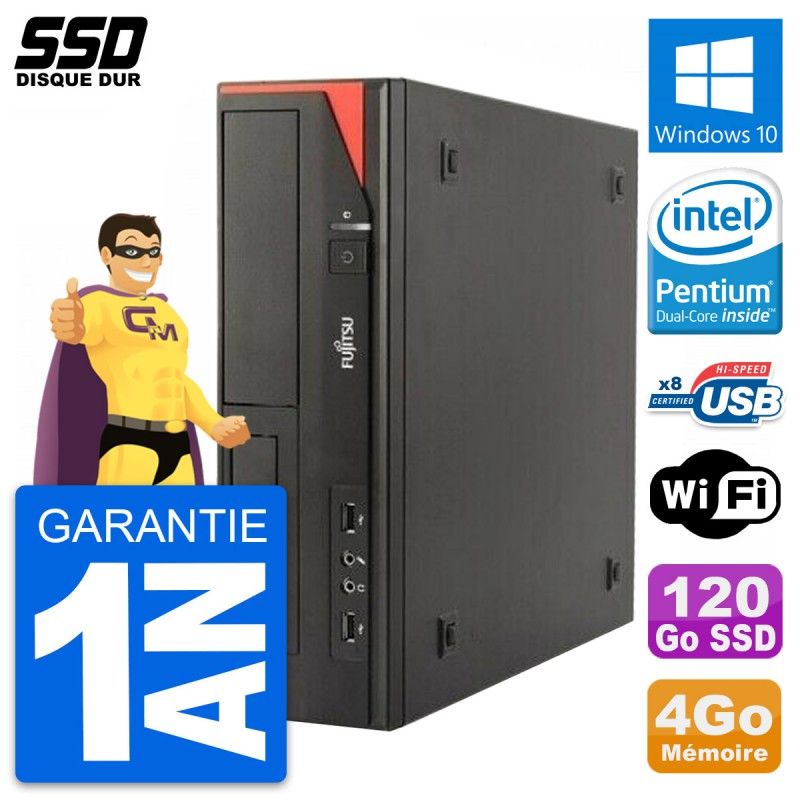 Ordinateur de bureau Fujitsu Esprimo E520 E85+ DT - Processeur Intel Pentium G3220, 4 Go de RAM, SSD 120 Go, Windows 10, WiFi