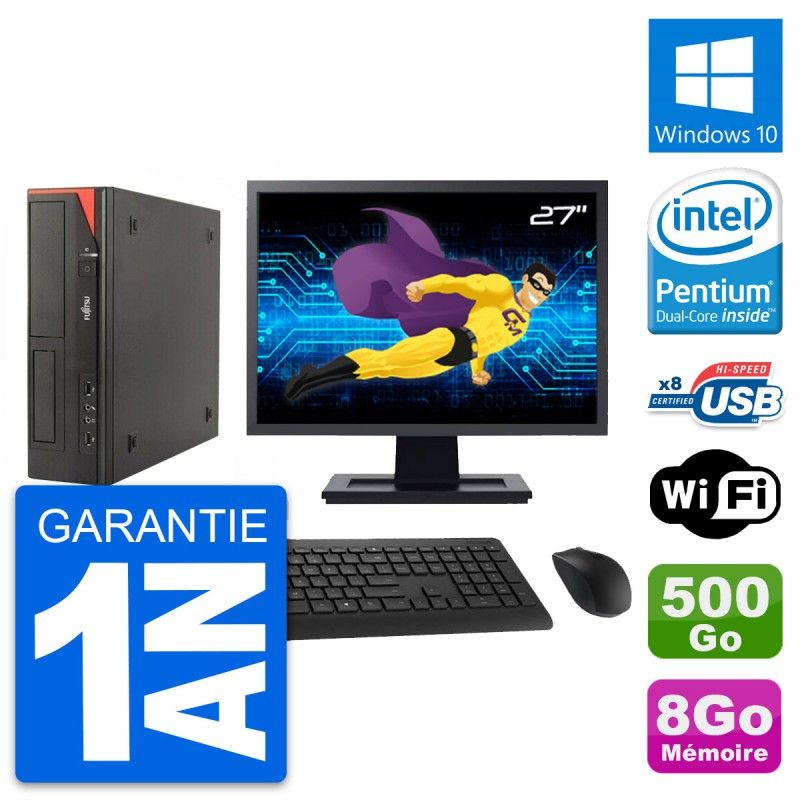Fujitsu E520 DT 27-inch Desktop PC - Intel G3220, 8GB RAM, 500GB HDD, Windows 10, WiFi