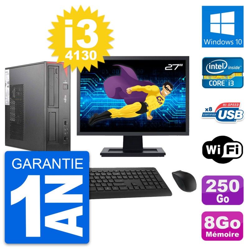 Fujitsu E520 DT 27-Inch PC - Intel i3-4130, 8GB RAM, 250GB HDD, Windows 10, WiFi