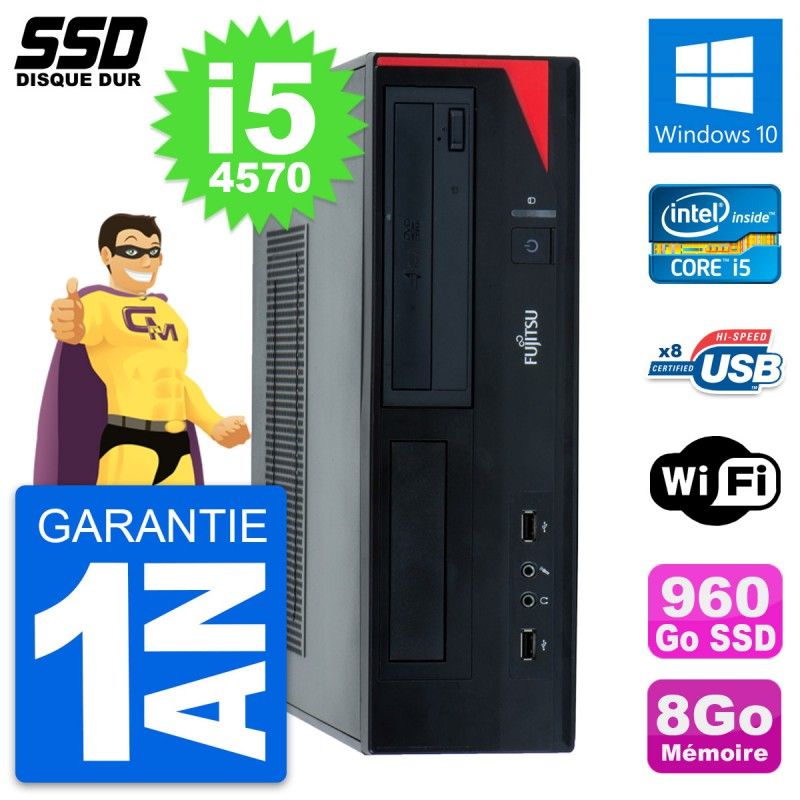 Ordinateur de bureau Fujitsu Esprimo E520 E85+ DT - Processeur Intel i5-4570, 8 Go de RAM, 960 Go SSD, Windows 10, Wi-Fi