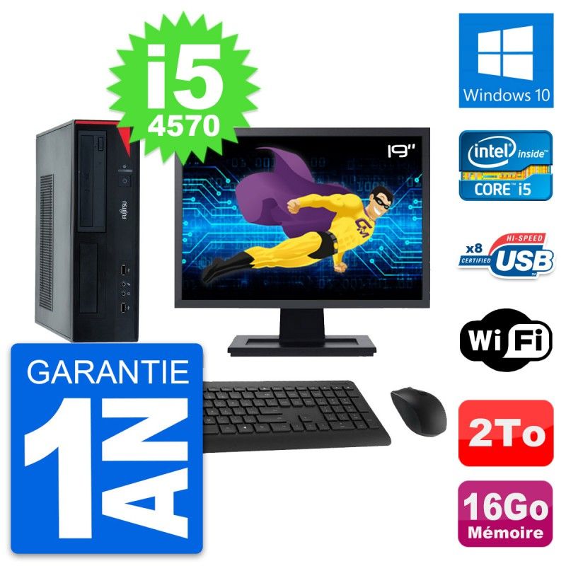 Fujitsu E520 DT 19-inch PC - Intel i5, 16GB RAM, 2TB HDD, Windows 10, WiFi