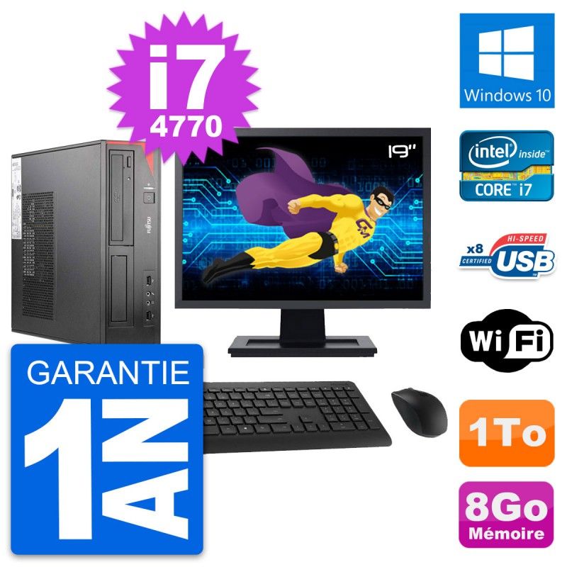Fujitsu E520 DT 19-Inch PC - Intel i7, 8GB RAM, 1TB HDD, Windows 10, WiFi