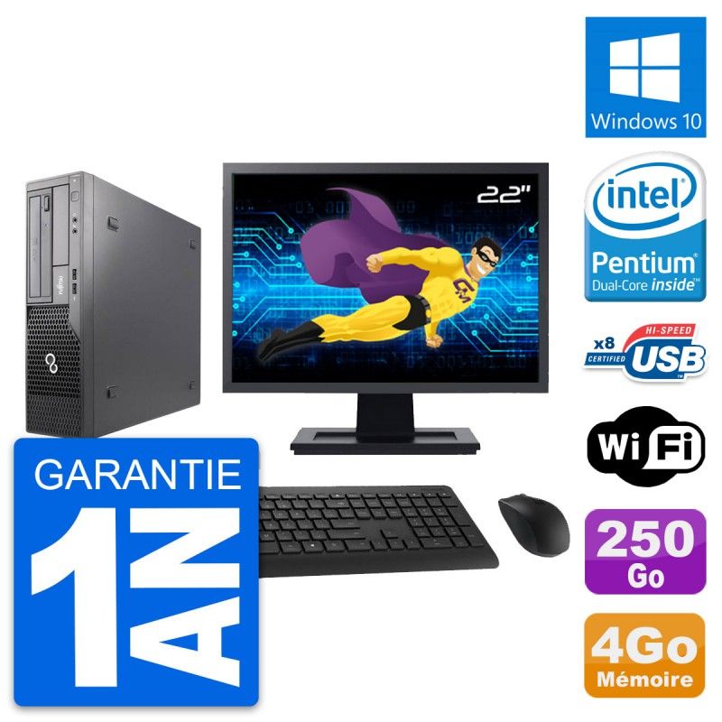 Fujitsu E500 DT 22-inch PC - Intel G630, 4GB RAM, 250GB Hard Drive, Windows 10, Wi-Fi