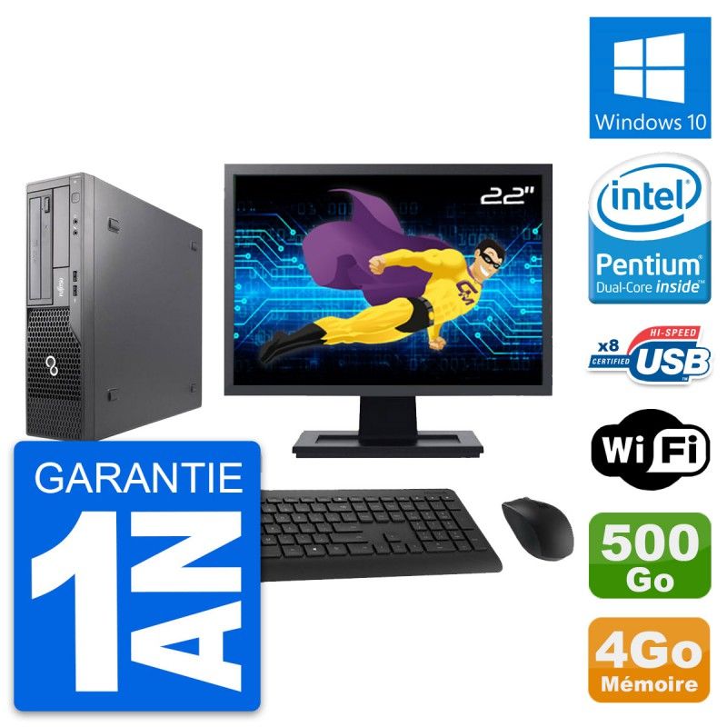 Fujitsu E500 DT 22-inch Screen, Intel G630, 4GB RAM, 500GB Disk, Windows 10, WiFi