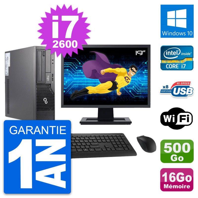 Fujitsu E500 DT 19-inch PC - Intel i7, 16GB RAM, 500GB HDD, Windows 10, WiFi