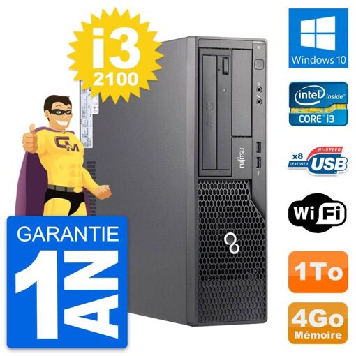 PC de escritorio Fujitsu Esprimo E500 DT - Procesador Intel Core i3-2100, 4GB de RAM, Disco duro de 1TB, Windows 10, WiFi