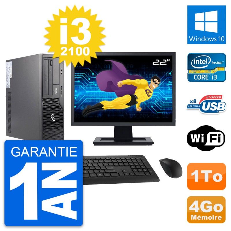 Fujitsu E500 DT 22-inch PC - Intel i3, 4GB RAM, 1TB HDD, Windows 10, WiFi