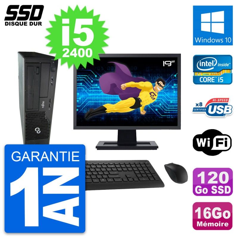 Fujitsu E500 E85+ DT 19-inch Screen i5-2400 16GB RAM 120GB SSD Windows 10 WiFi Desktop