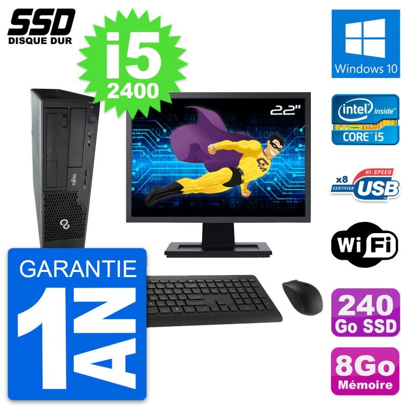 Fujitsu E500 E85+ DT 22-inch Screen i5-2400 8GB RAM 240GB SSD Windows 10 WiFi Desktop Computer