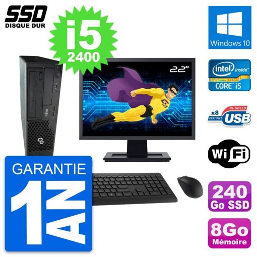 Fujitsu E500 E85+ DT 22-inch Screen i5-2400 8GB RAM 240GB SSD Windows 10 WiFi Desktop Computer