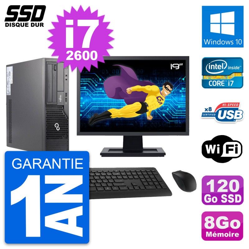 Fujitsu E500 E85+ DT 19-Inch Screen i7-2600 8GB RAM 120GB SSD Windows 10 WiFi Desktop