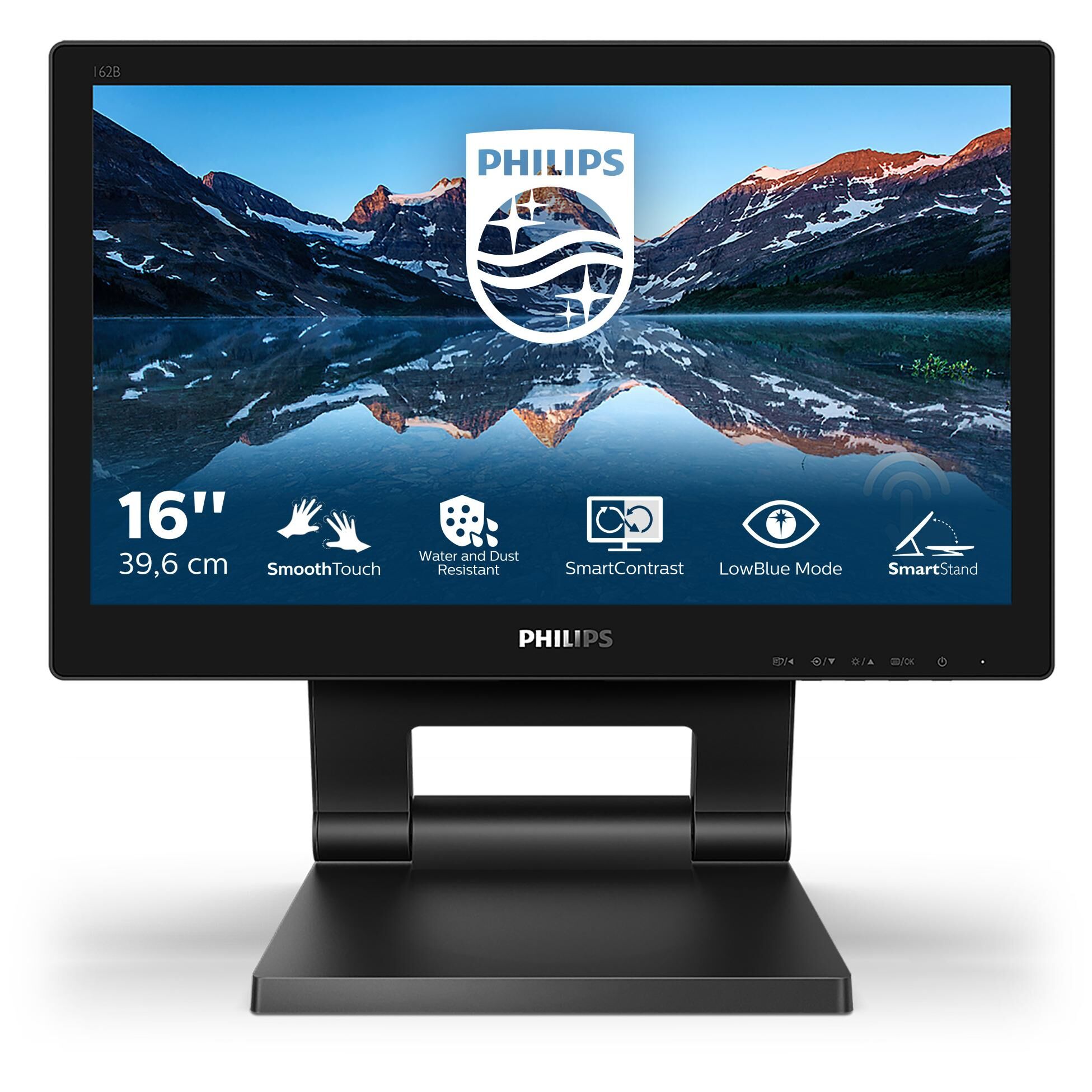 Philips B Line 162B9T - Écran LED - 16" (15.6" visualisable) - écran tactile - 1366 x 768 @ 60 Hz - TN - 220 cd/m² - 500:1 - 4 ms - HDMI, DVI, DisplayPort, VGA - haut-parleurs - texture noire
